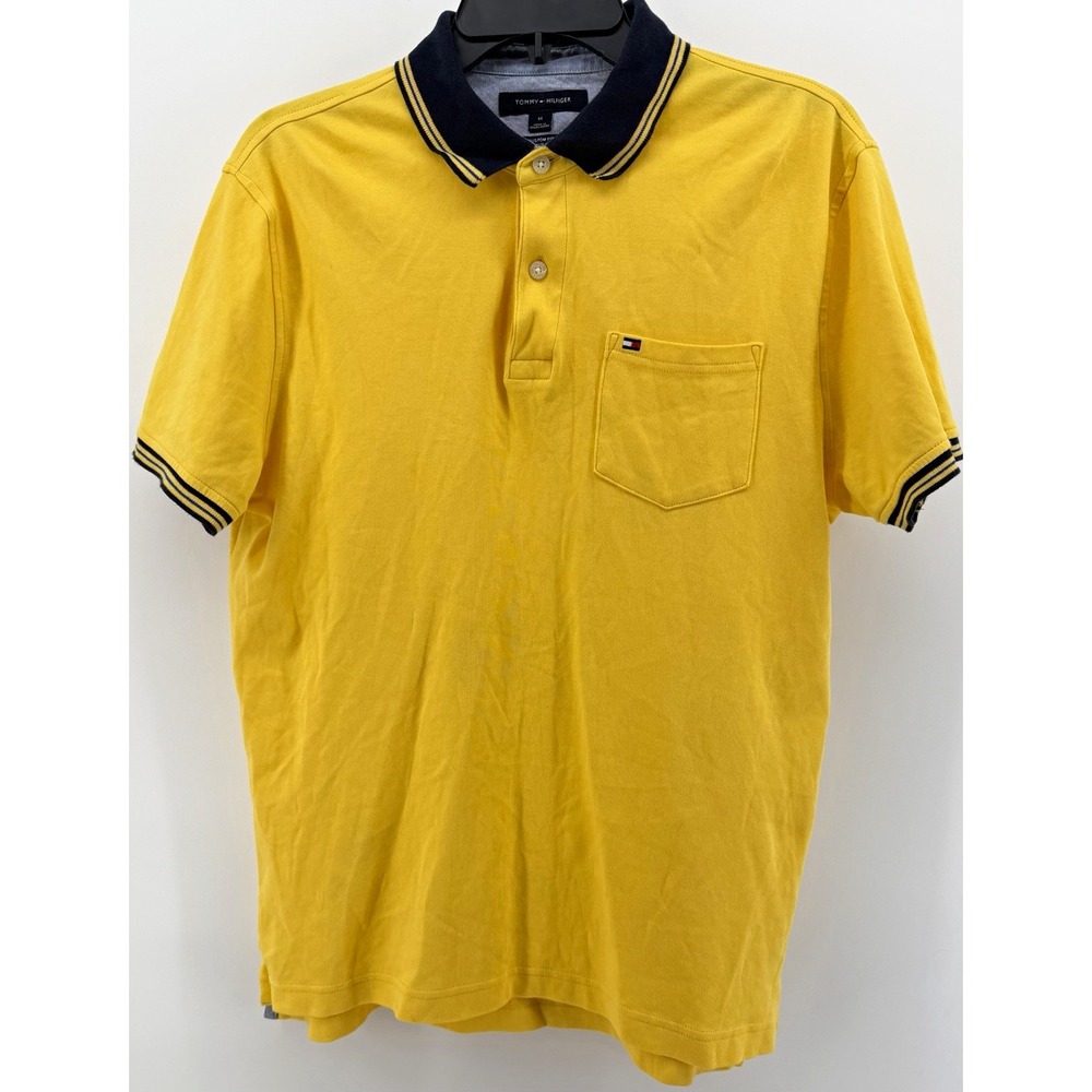 Tommy Hilfiger Men's Yellow Custom Fit Cotton Polo Shirt size M Pockets